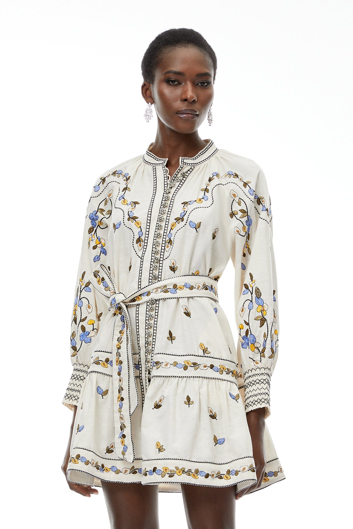 Aurohaya Tove White Floral Embroidered Mini Dress