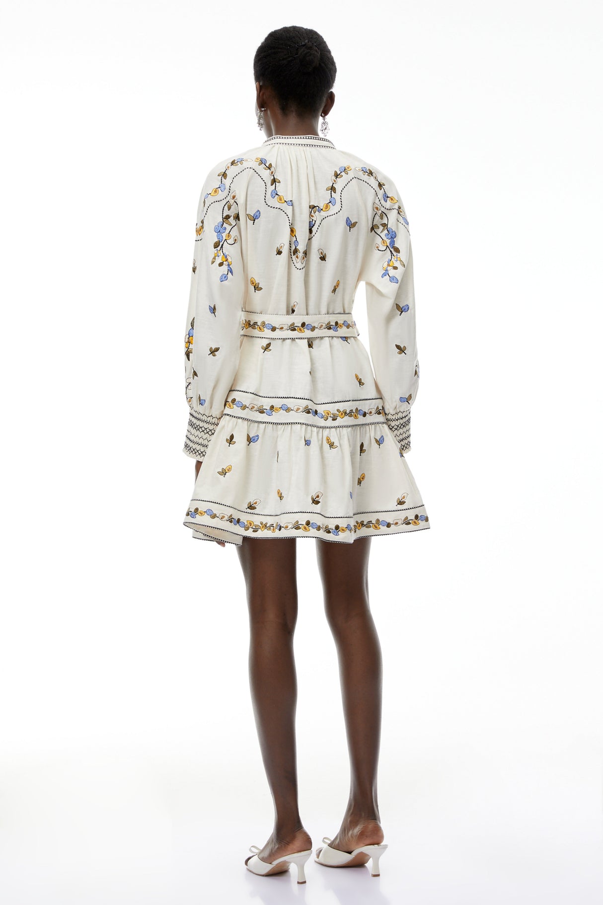 Aurohaya Tove White Floral Embroidered Mini Dress