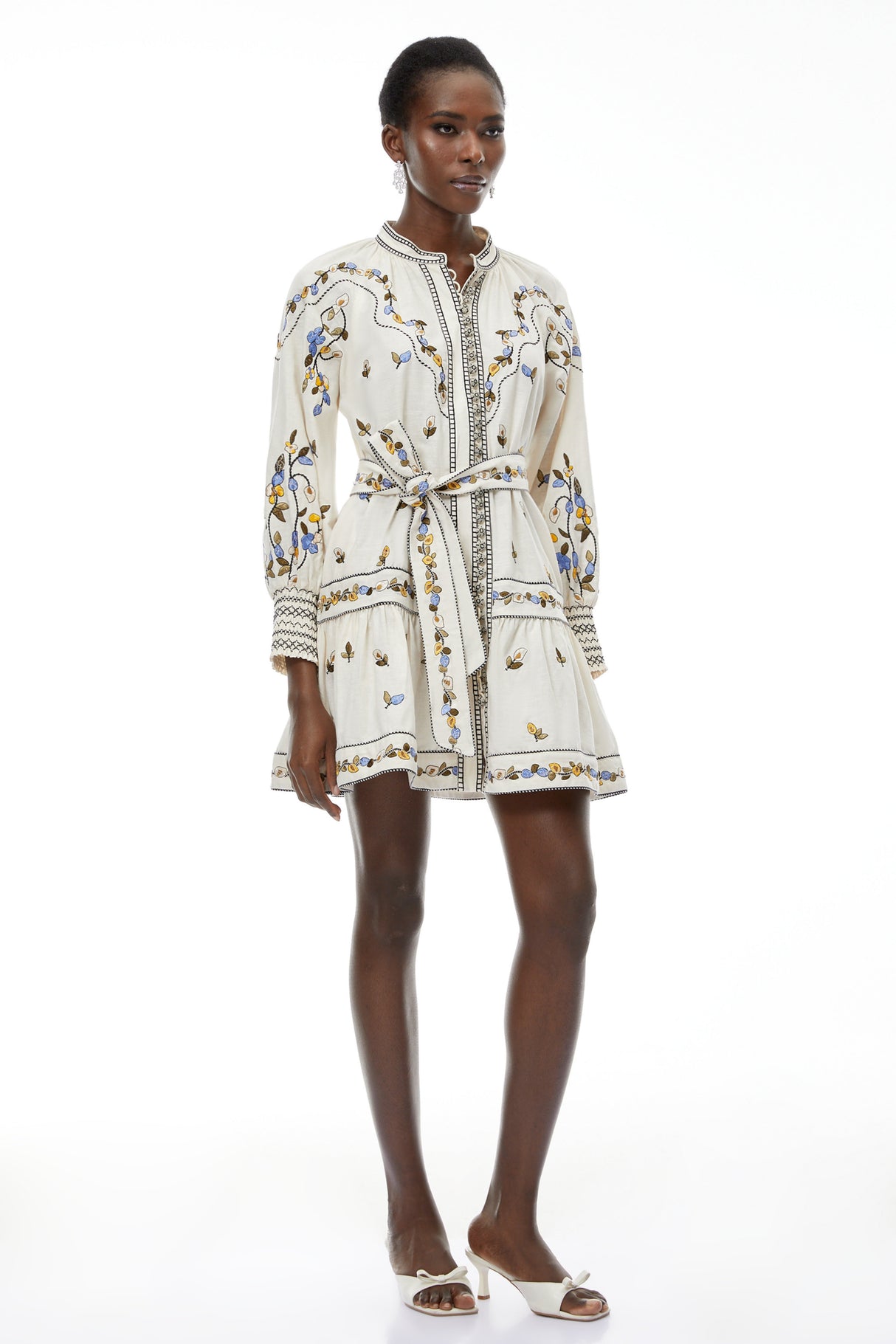 Aurohaya Tove White Floral Embroidered Mini Dress