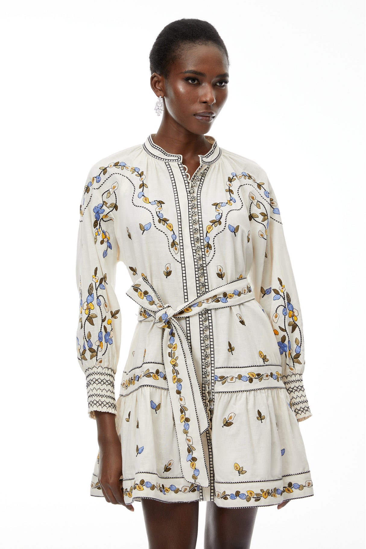 Aurohaya Tove White Floral Embroidered Mini Dress