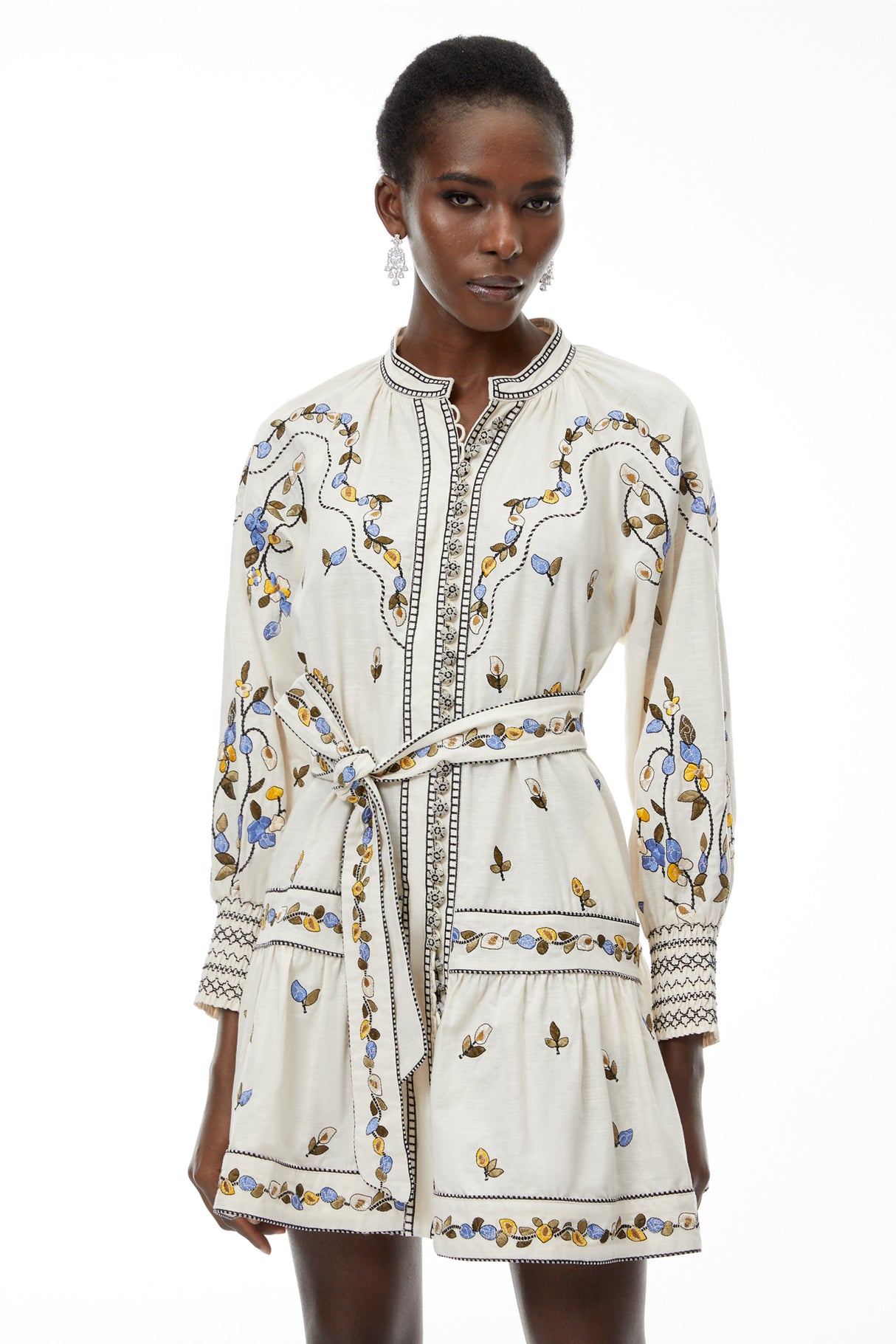 Aurohaya Tove White Floral Embroidered Mini Dress
