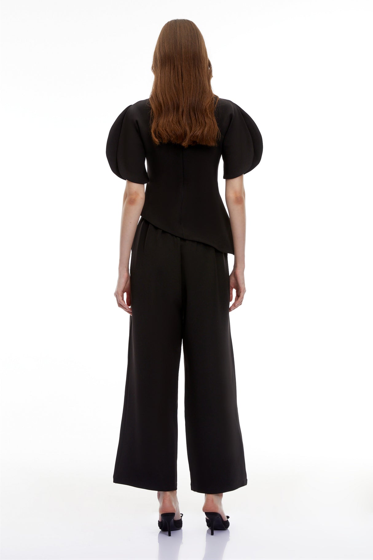 Aurohaya Uliana Black Puff Sleeve Top & Trousers Set