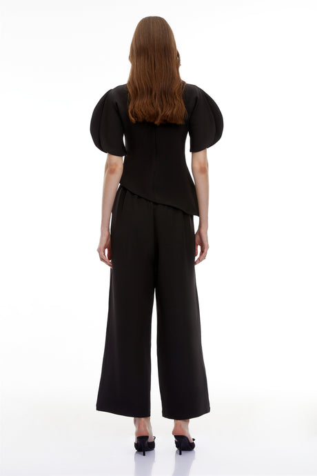 Aurohaya Uliana Black Puff Sleeve Top & Trousers Set