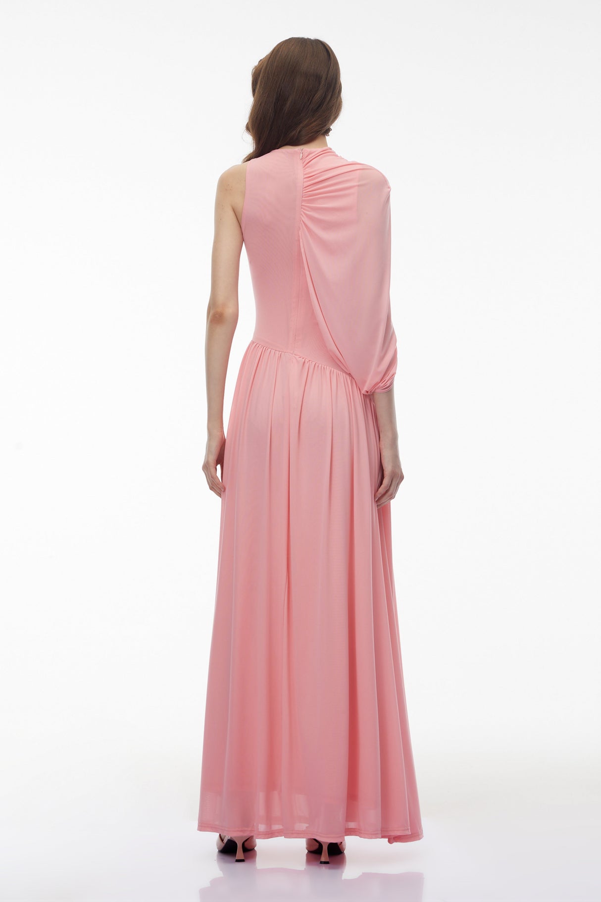 Aurohaya Uliana Pink One Shoulder Ruched Maxi Dress