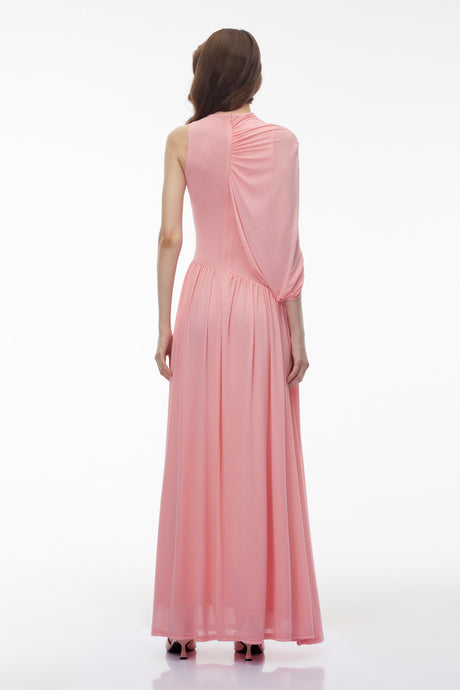 Aurohaya Uliana Pink One Shoulder Ruched Maxi Dress