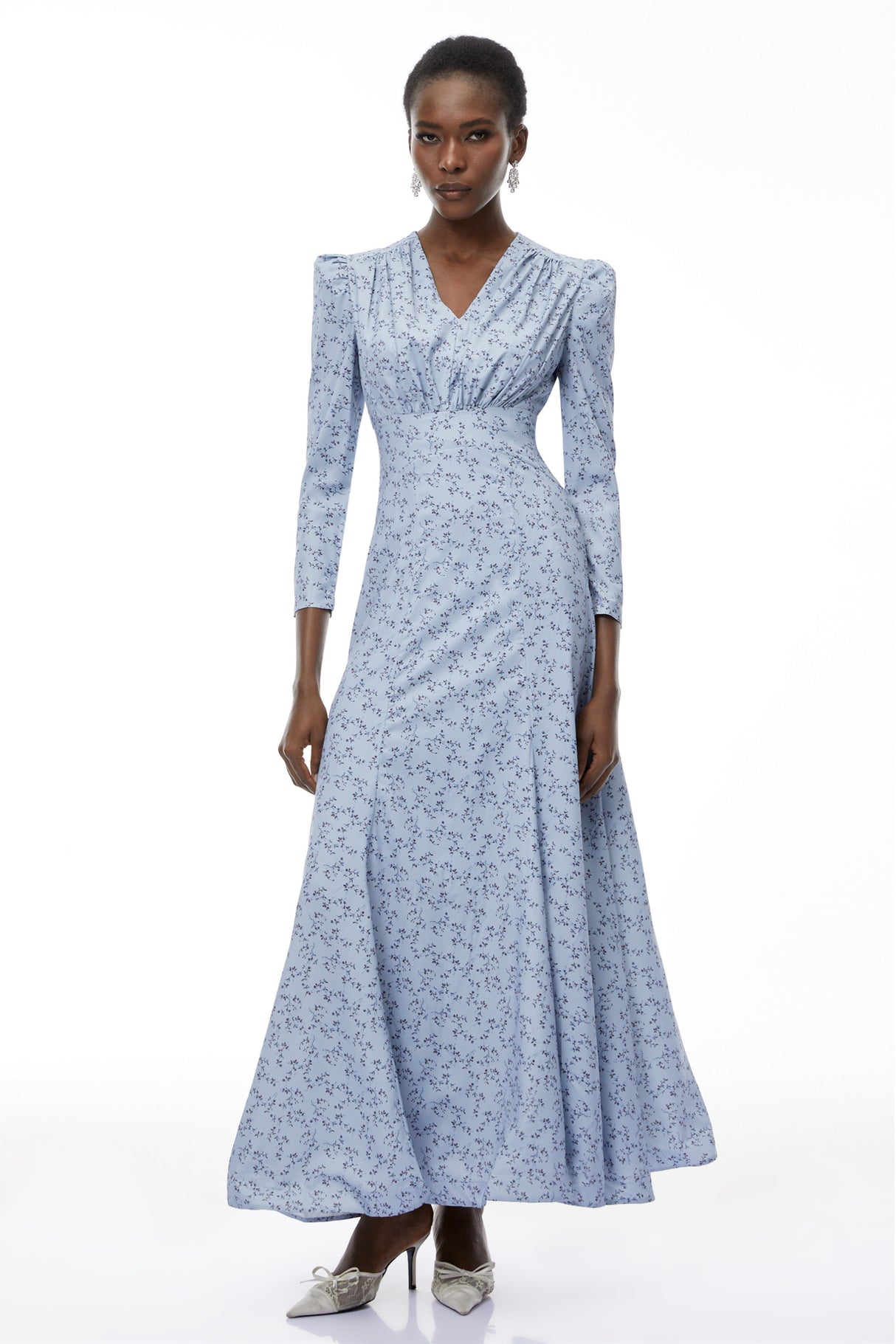 Aurohaya Ursula Blue Floral Print Ruffled Maxi Dress