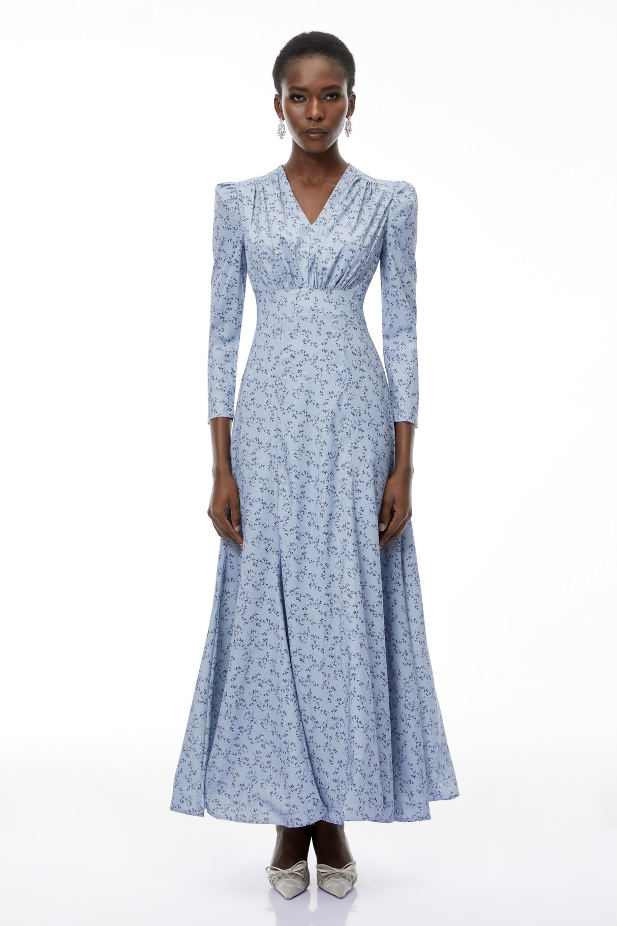 Aurohaya Ursula Blue Floral Print Ruffled Maxi Dress