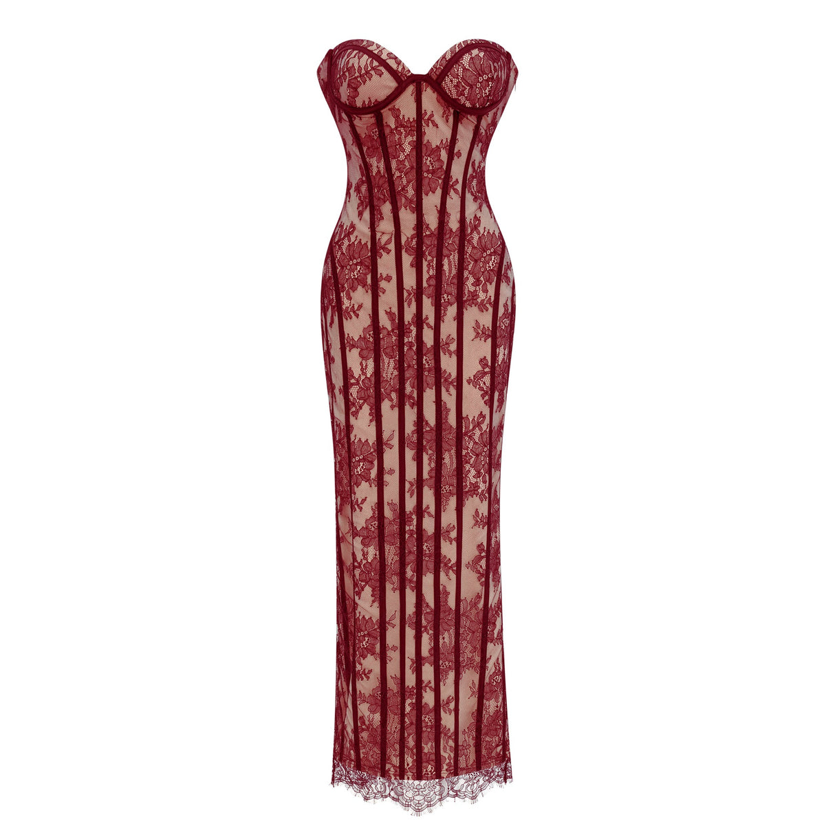 Aurohaya Urszula Red Floral Lace Corset Maxi Dress