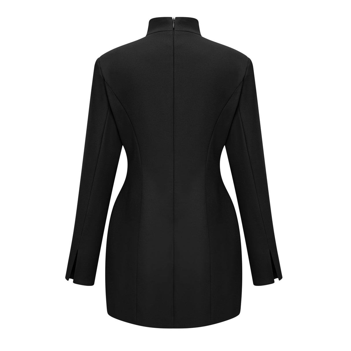 Aurohaya Valeria Black Stand Collar Long Sleeves Mini Dress