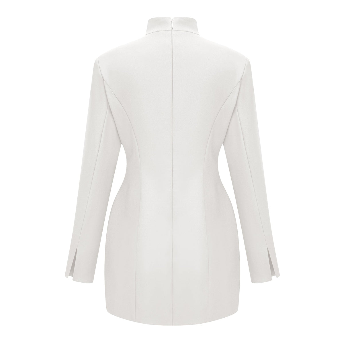 Aurohaya Valeria White Stand Collar Long Sleeves Mini Dress