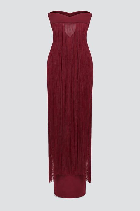 Valezine Strapless Fringe-Overlay Column Maxi Dress - Burgundy_-_selmori.com_-_03