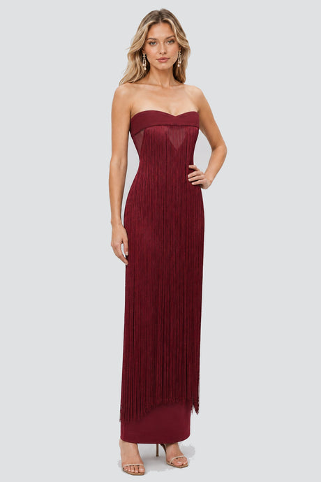 Valezine Strapless Fringe-Overlay Column Maxi Dress - Burgundy_-_selmori.com_-_06