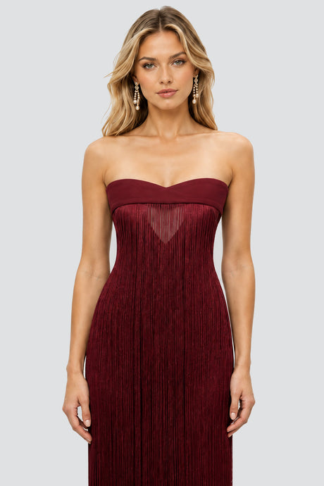 Valezine Strapless Fringe-Overlay Column Maxi Dress - Burgundy_-_selmori.com_-_07