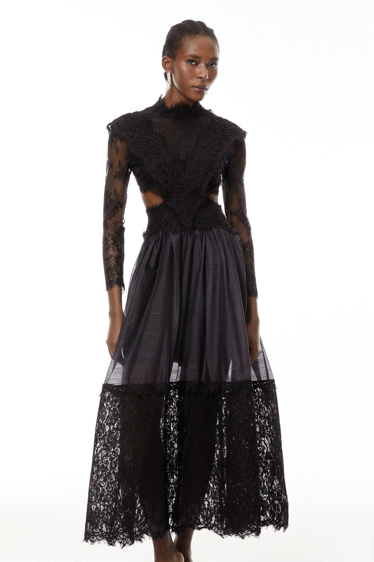 Aurohaya Vanessa Black Sheer Lace Maxi Dress