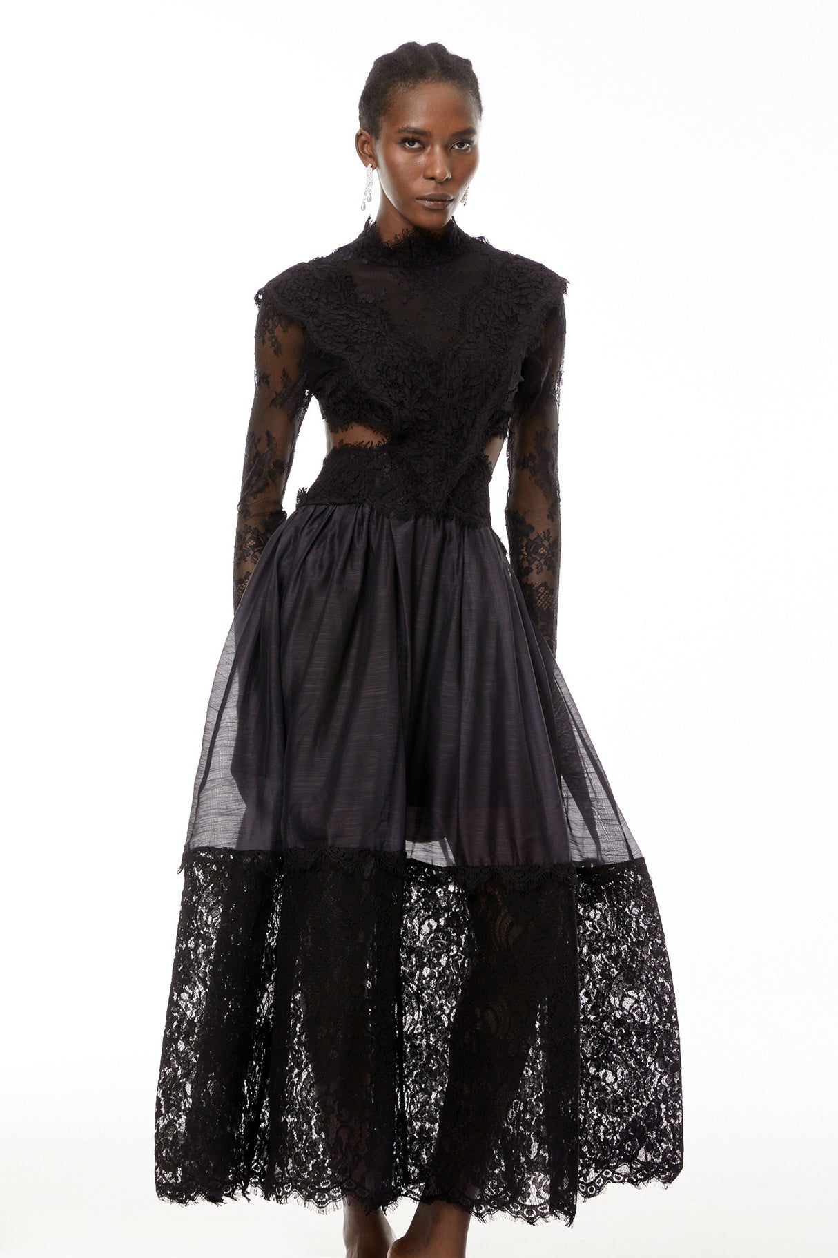 Aurohaya Vanessa Black Sheer Lace Maxi Dress