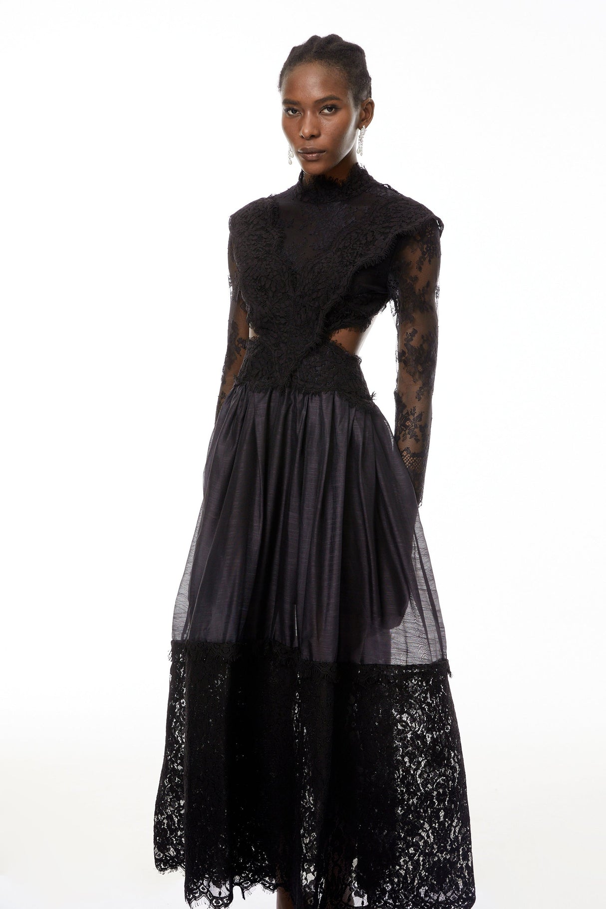 Aurohaya Vanessa Black Sheer Lace Maxi Dress
