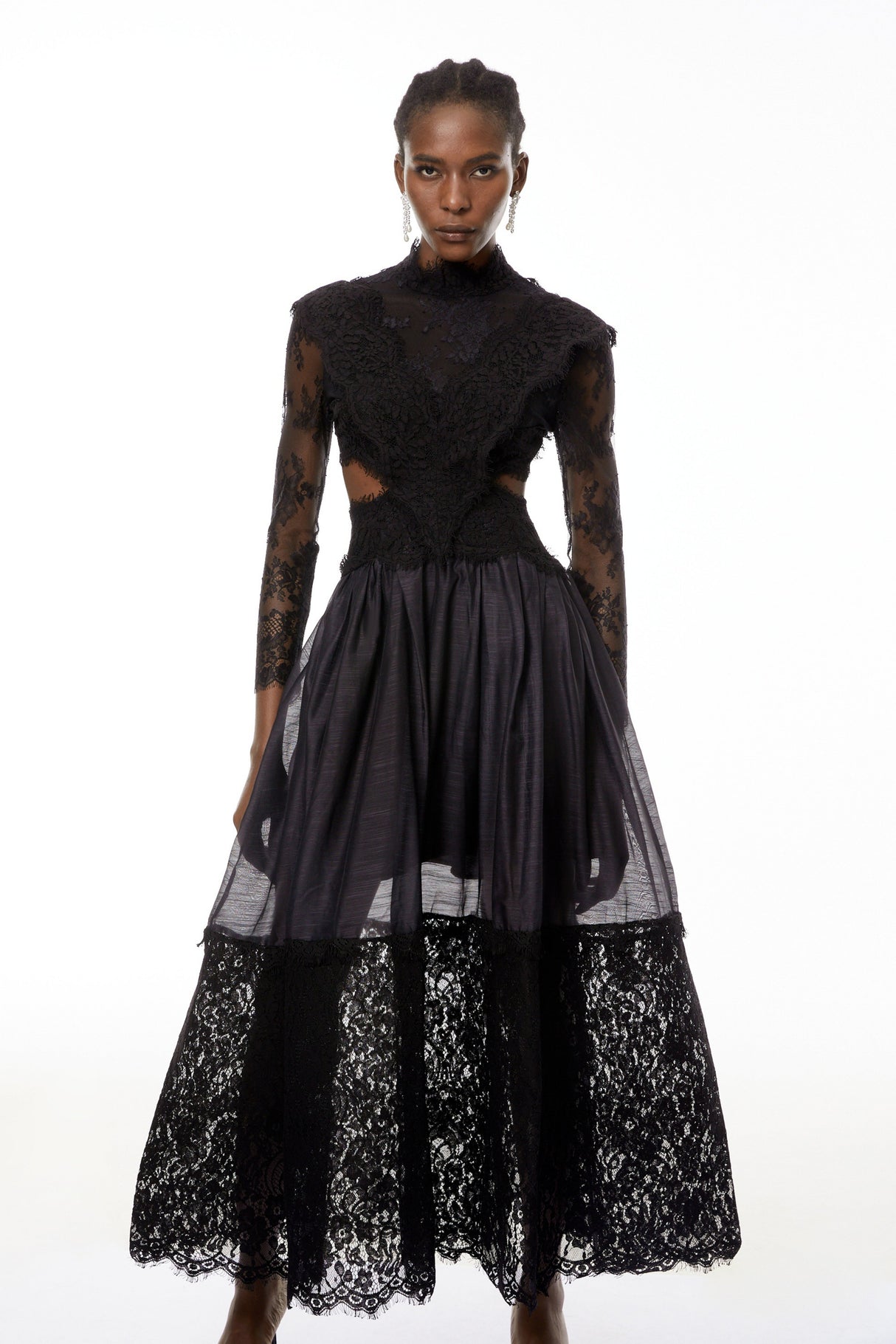 Aurohaya Vanessa Black Sheer Lace Maxi Dress
