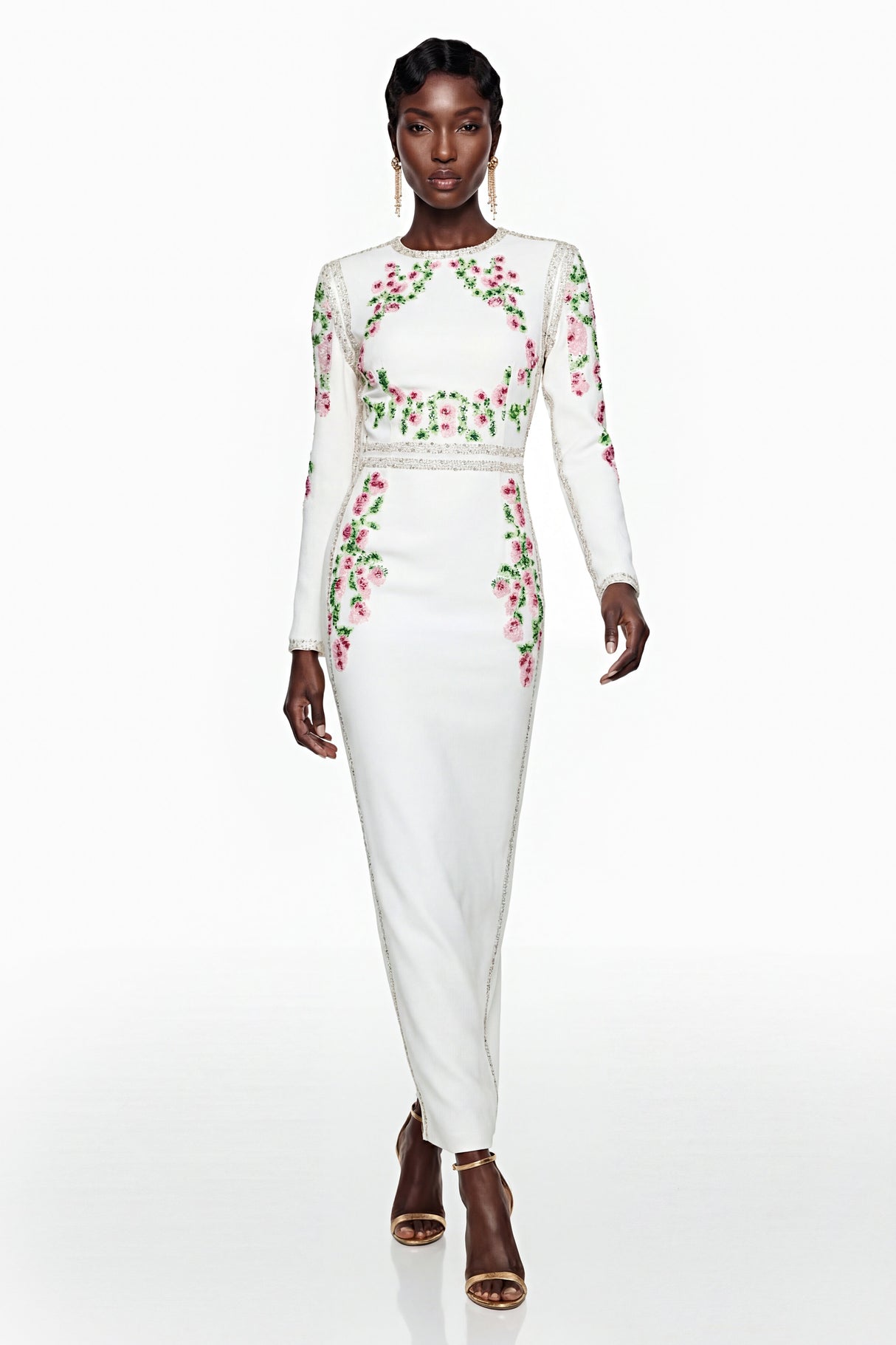 Aurohaya Vanessa White Floral Maxi Dress with Side Slit
