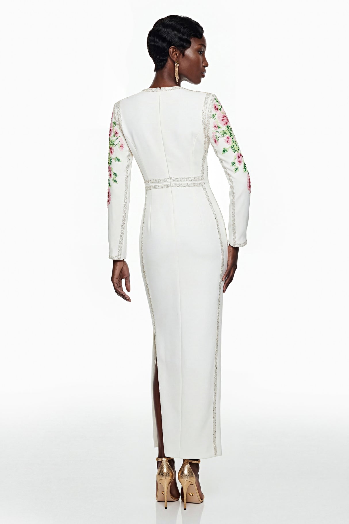 Aurohaya Vanessa White Floral Maxi Dress with Side Slit