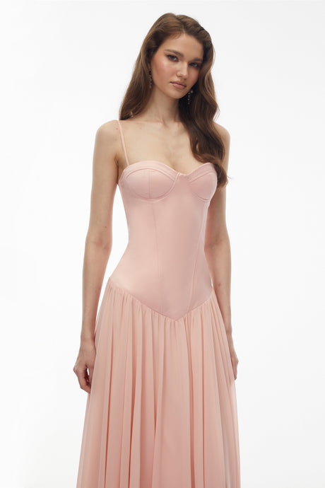 Aurohaya Vasylyna Pink Sweetheart Pleated Maxi Dress