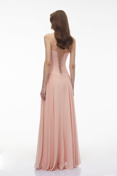 Aurohaya Vasylyna Pink Sweetheart Pleated Maxi Dress