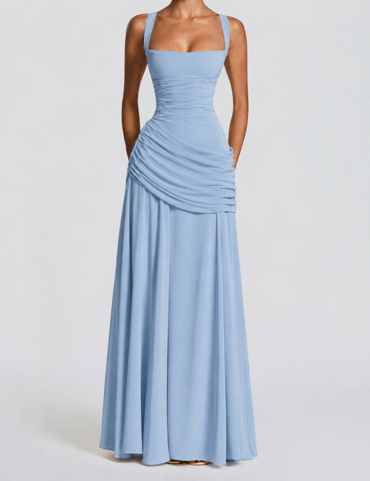 Victoire Square Neck Elegant Maxi Dress / Blue