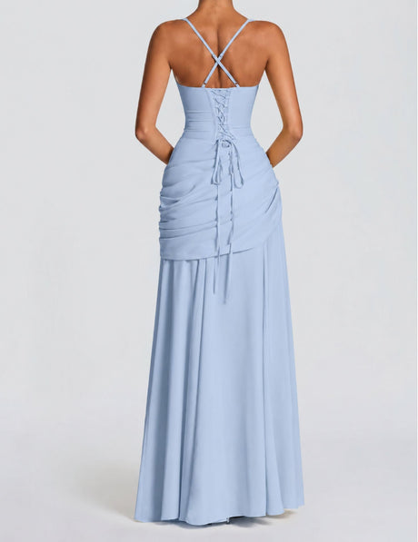 Victoire Square Neck Elegant Maxi Dress / Blue