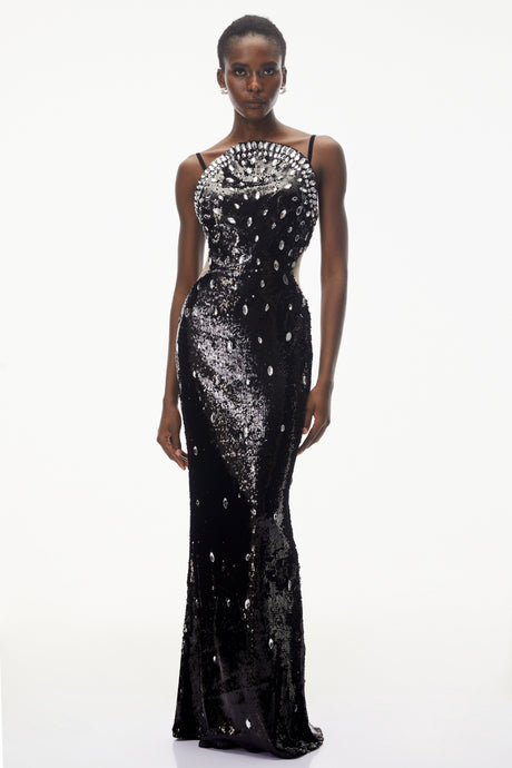 Aurohaya Violet Black Embellished Overlay Maxi Dress