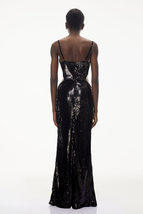 Aurohaya Violet Black Embellished Overlay Maxi Dress