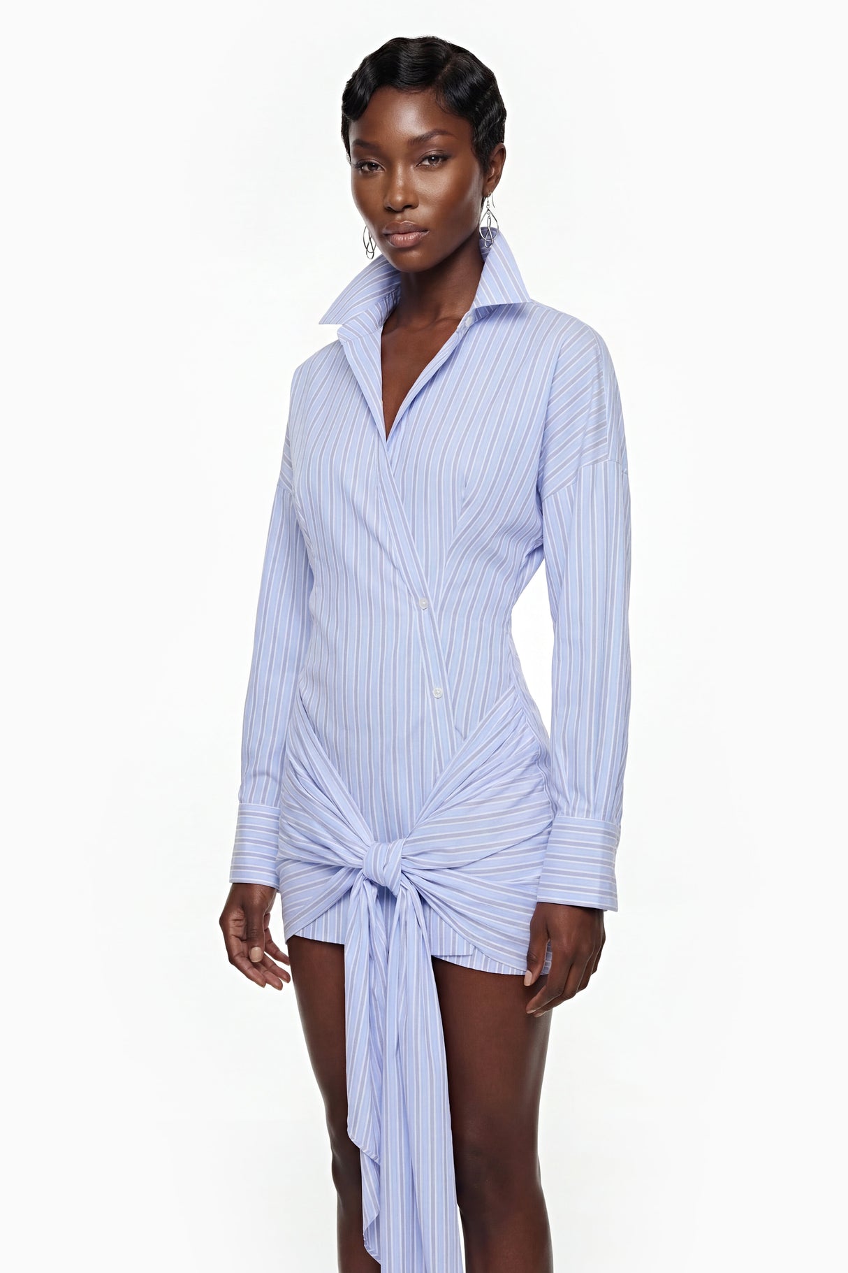 Aurohaya Vuyiswa Blue Striped Shirt Dress with Twist Knot