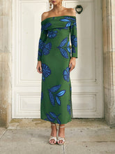 Bardot Neckline Long Sleeves Maxi Dress