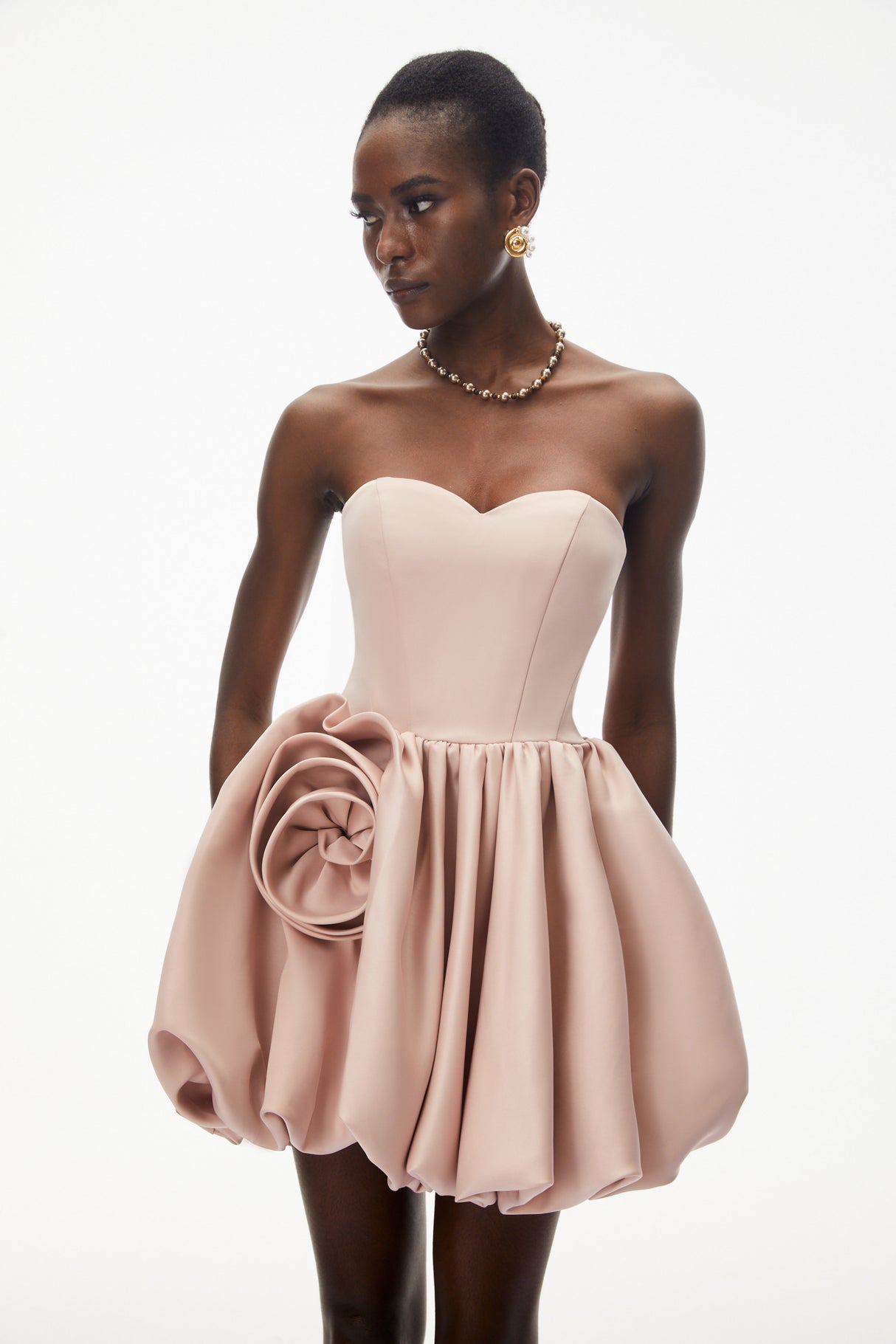 Aurohaya Willow Pink Off Shoulder Mini Dress with 3D Petals