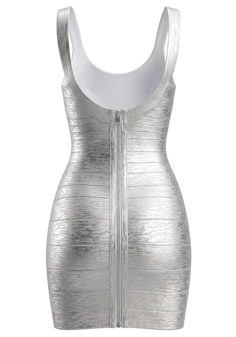 Woodgrain Foil Print Dress Silver
