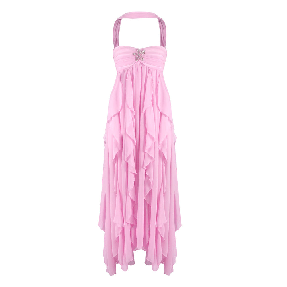 Aurohaya Éléna Halter Backless Maxi Dress Pink
