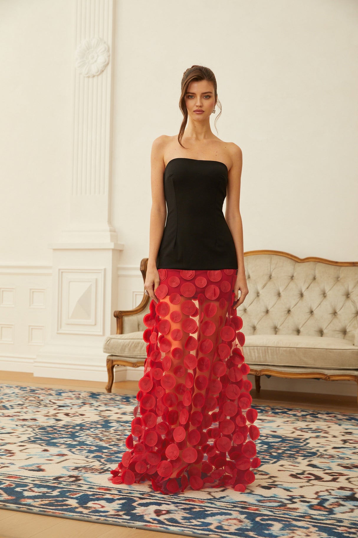 Aurohaya Xénia Two Tone 3D Polka Dot Maxi Dress