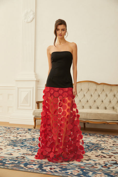 Aurohaya Xénia Two Tone 3D Polka Dot Maxi Dress