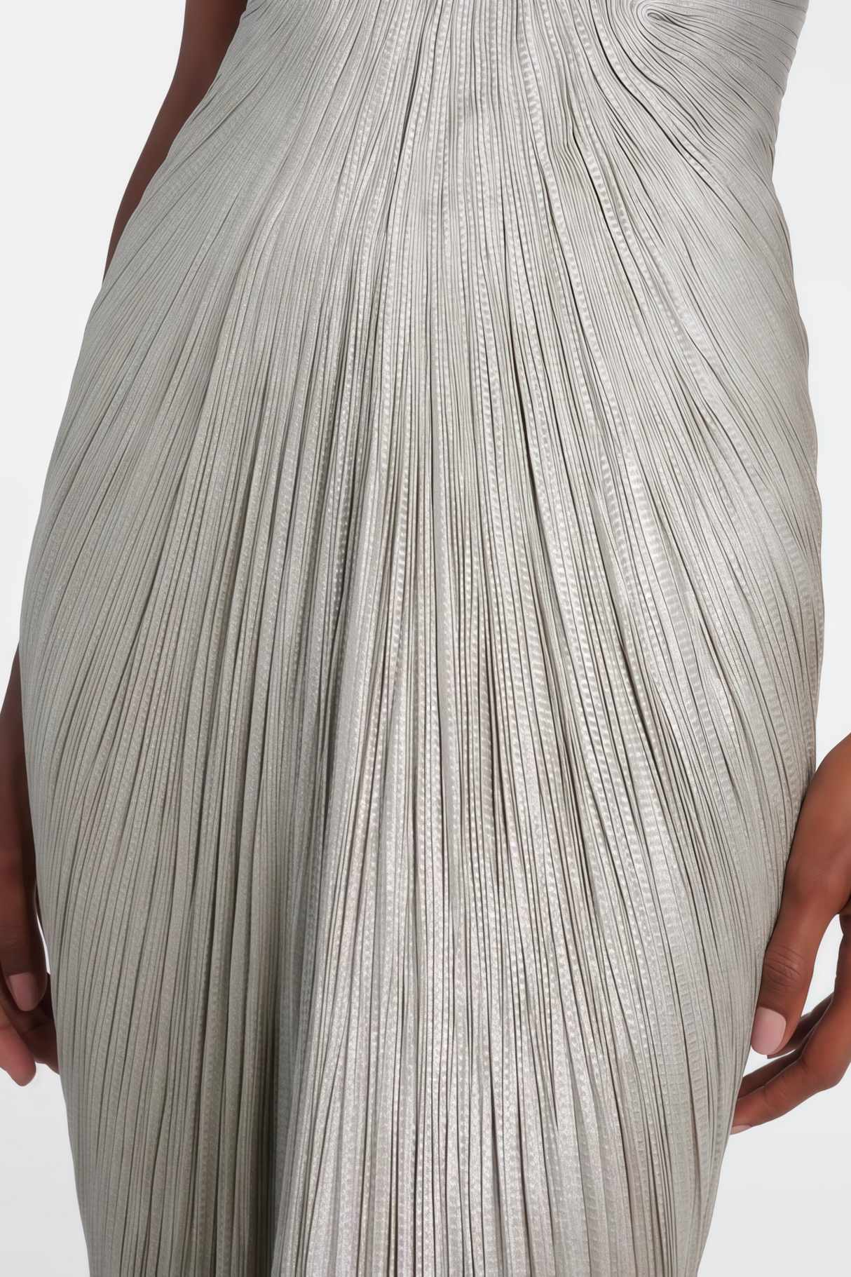 Aurohaya Xrystyna Silver Metallic Ruched Maxi Dress