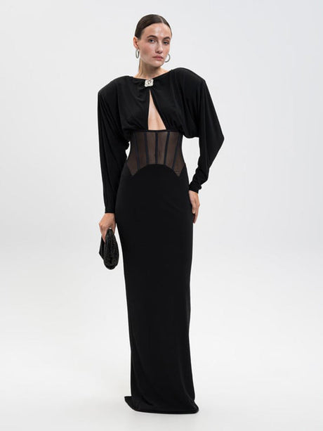 Aurohaya Raphaëlle Diamond Mesh Maxi Dress