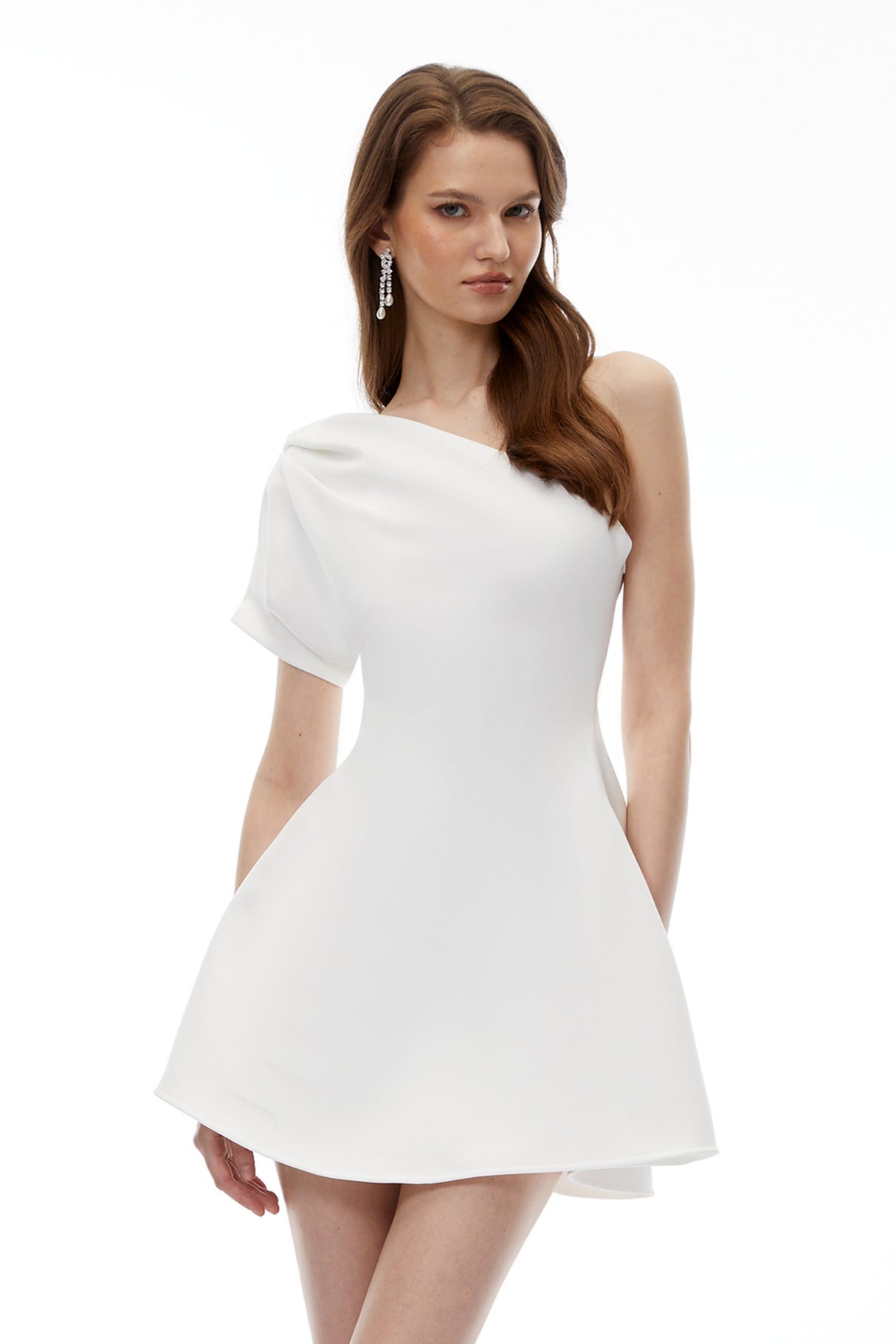 Aurohaya Yaffa White One Sleeve Asymmetrical Mini Dress