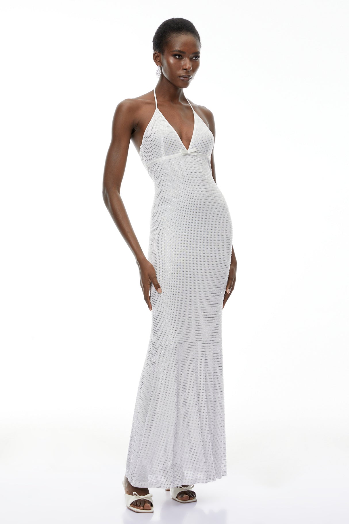 Aurohaya Yasmine Silver Rhinestone Embellished Maxi Dress