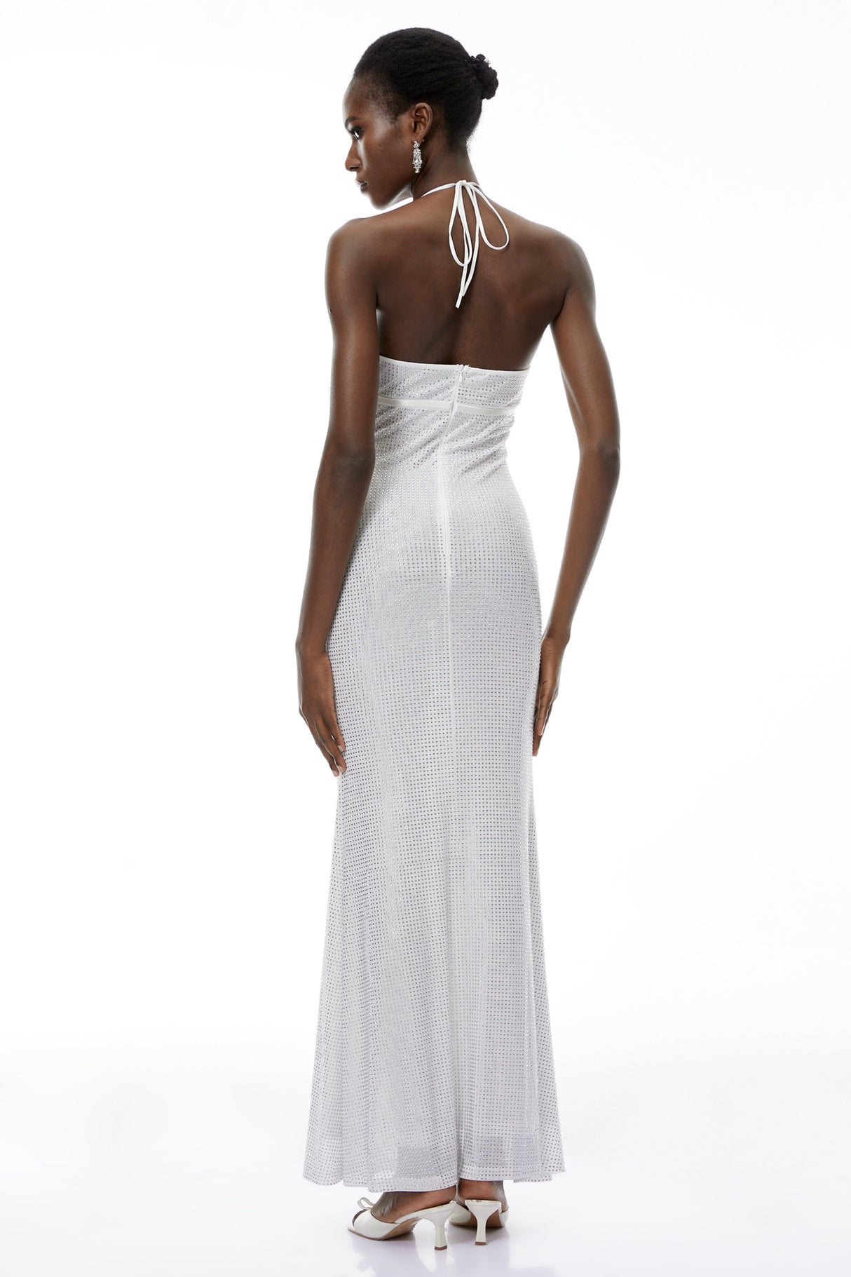 Aurohaya Yasmine Silver Rhinestone Embellished Maxi Dress