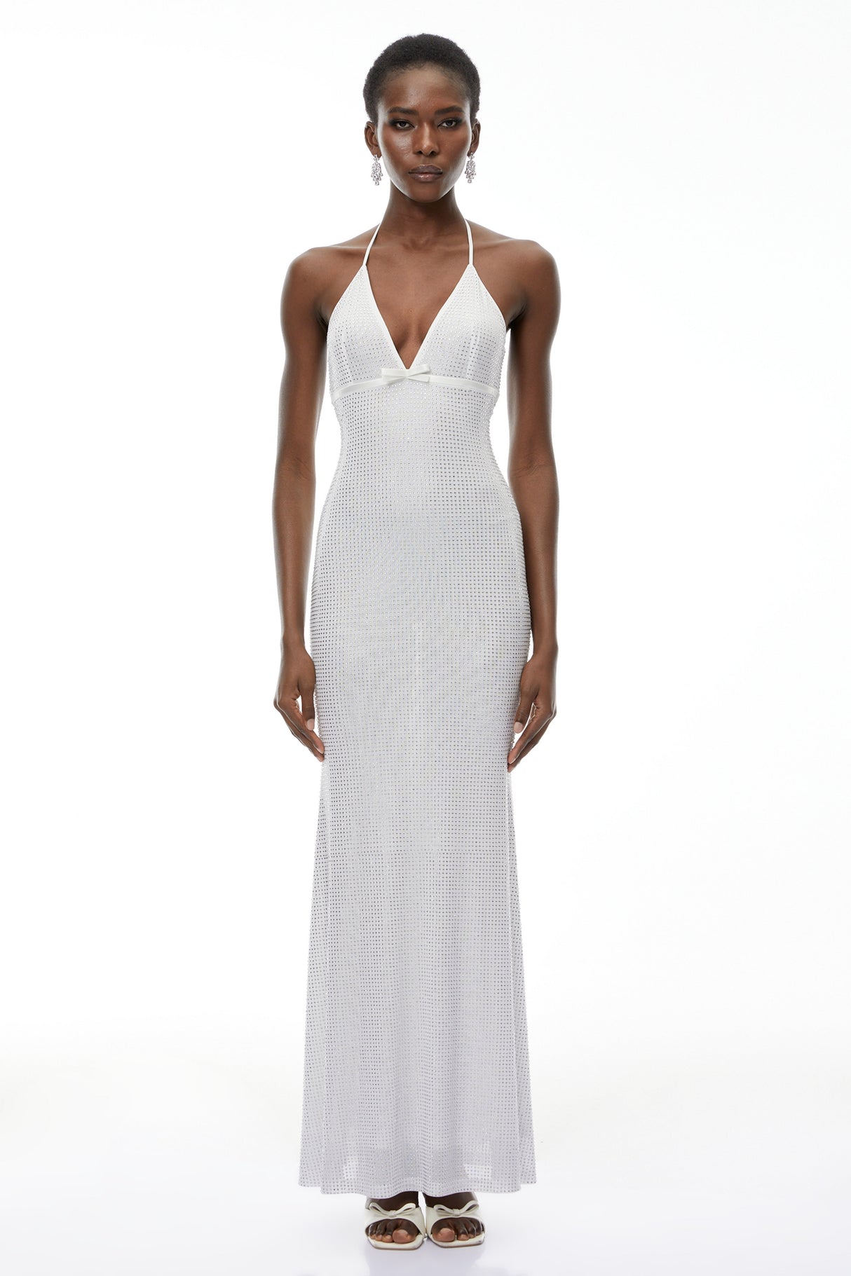 Aurohaya Yasmine Silver Rhinestone Embellished Maxi Dress