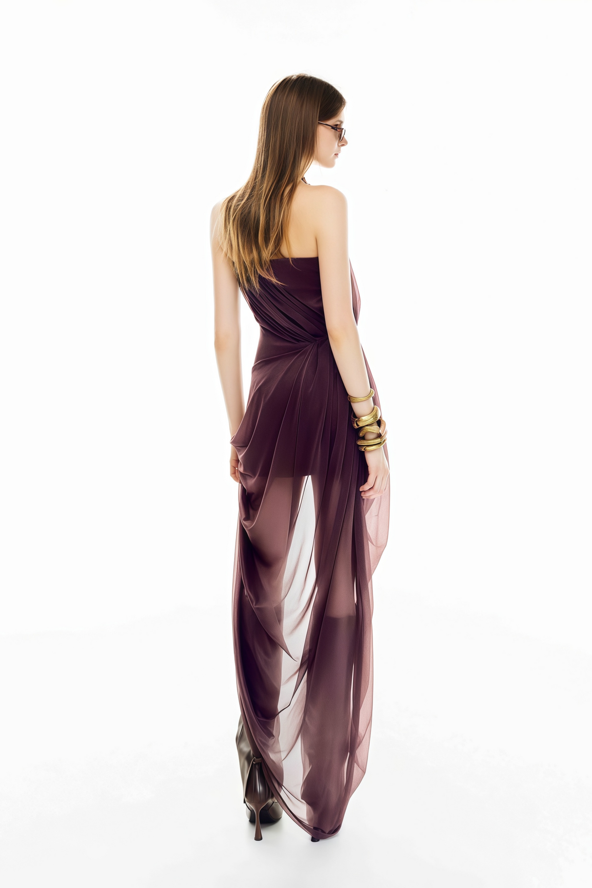 Aurohaya Yelyzaveta Purple Asymmetrical Maxi Dress with 3D Petals