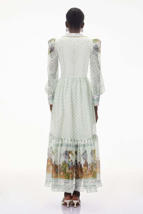 Aurohaya Yemaya Sage Green Plunge Neck Floral Maxi Dress
