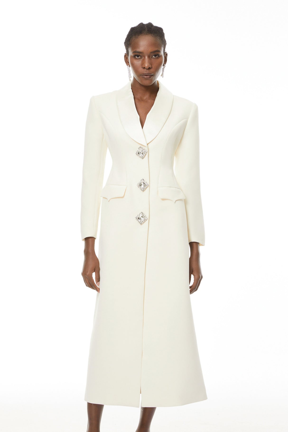 Aurohaya Yvonne Neutrals Crystal-buttoned Coat