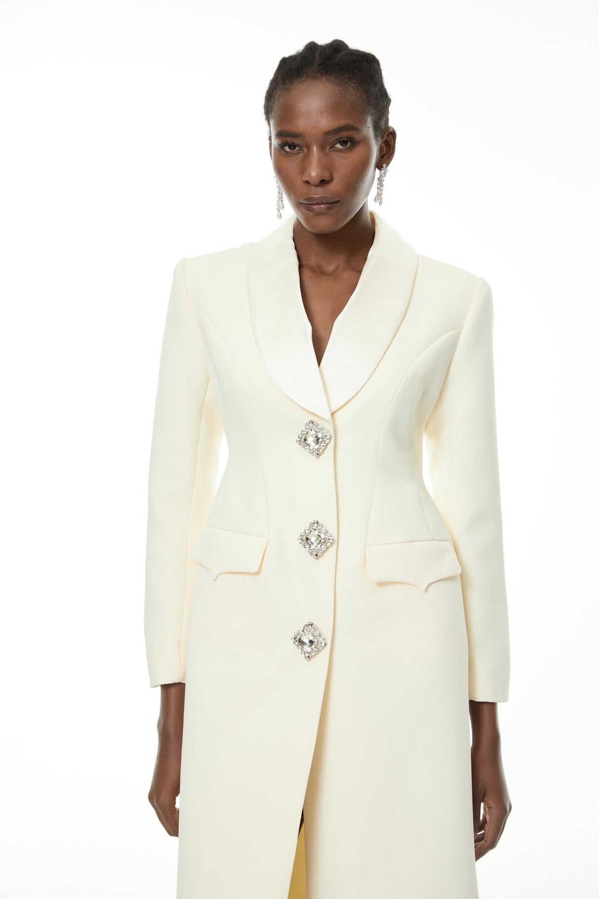 Aurohaya Yvonne Neutrals Crystal-buttoned Coat