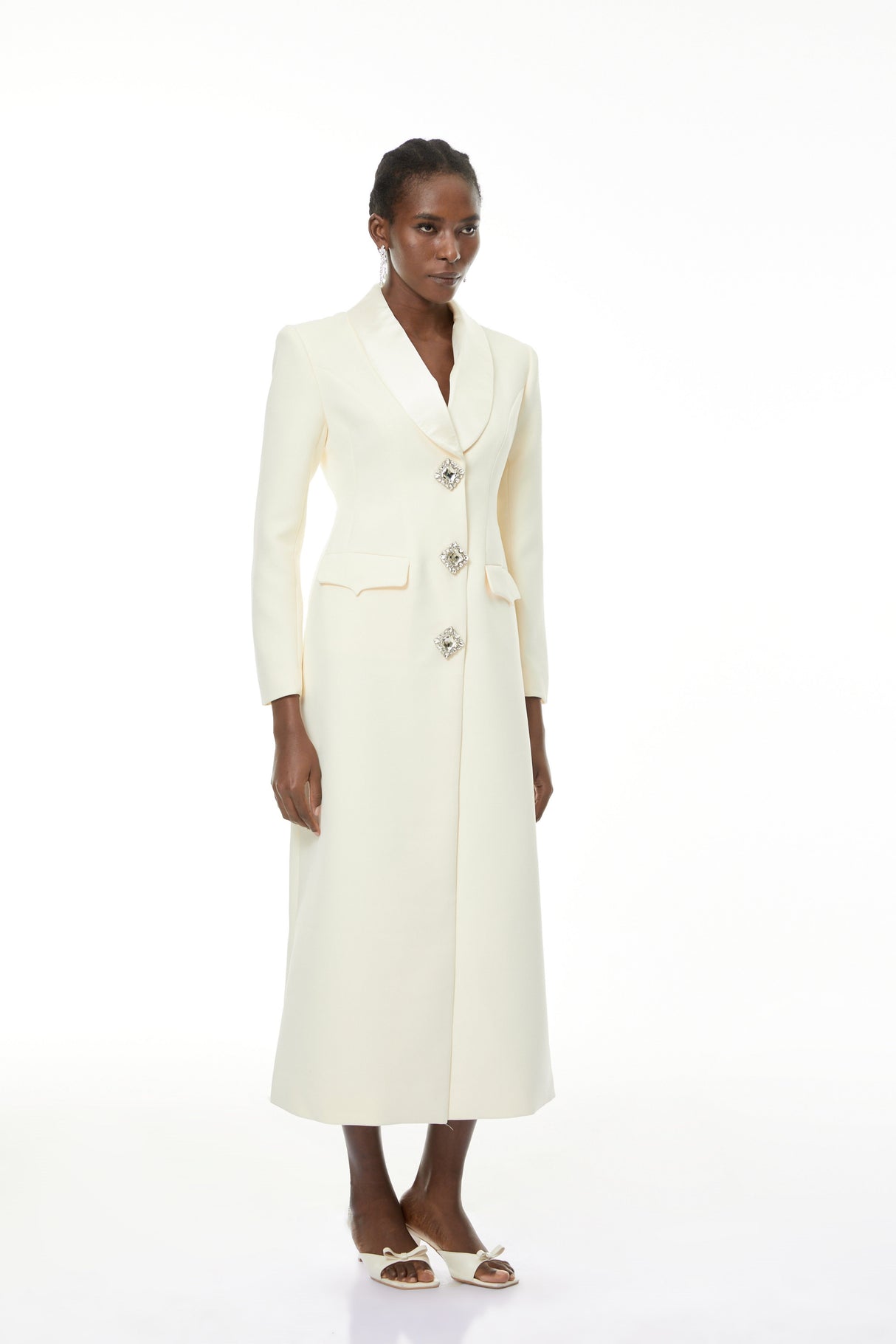 Aurohaya Yvonne Neutrals Crystal-buttoned Coat