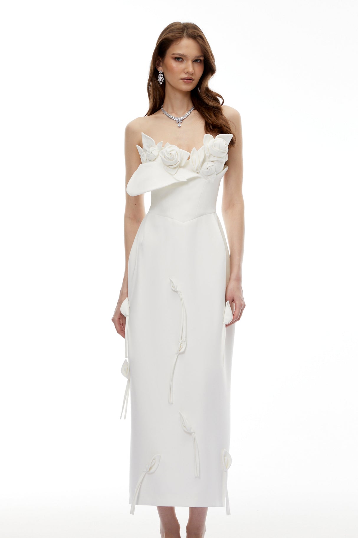 Aurohaya Zadie White Maxi Dress with 3D Petals
