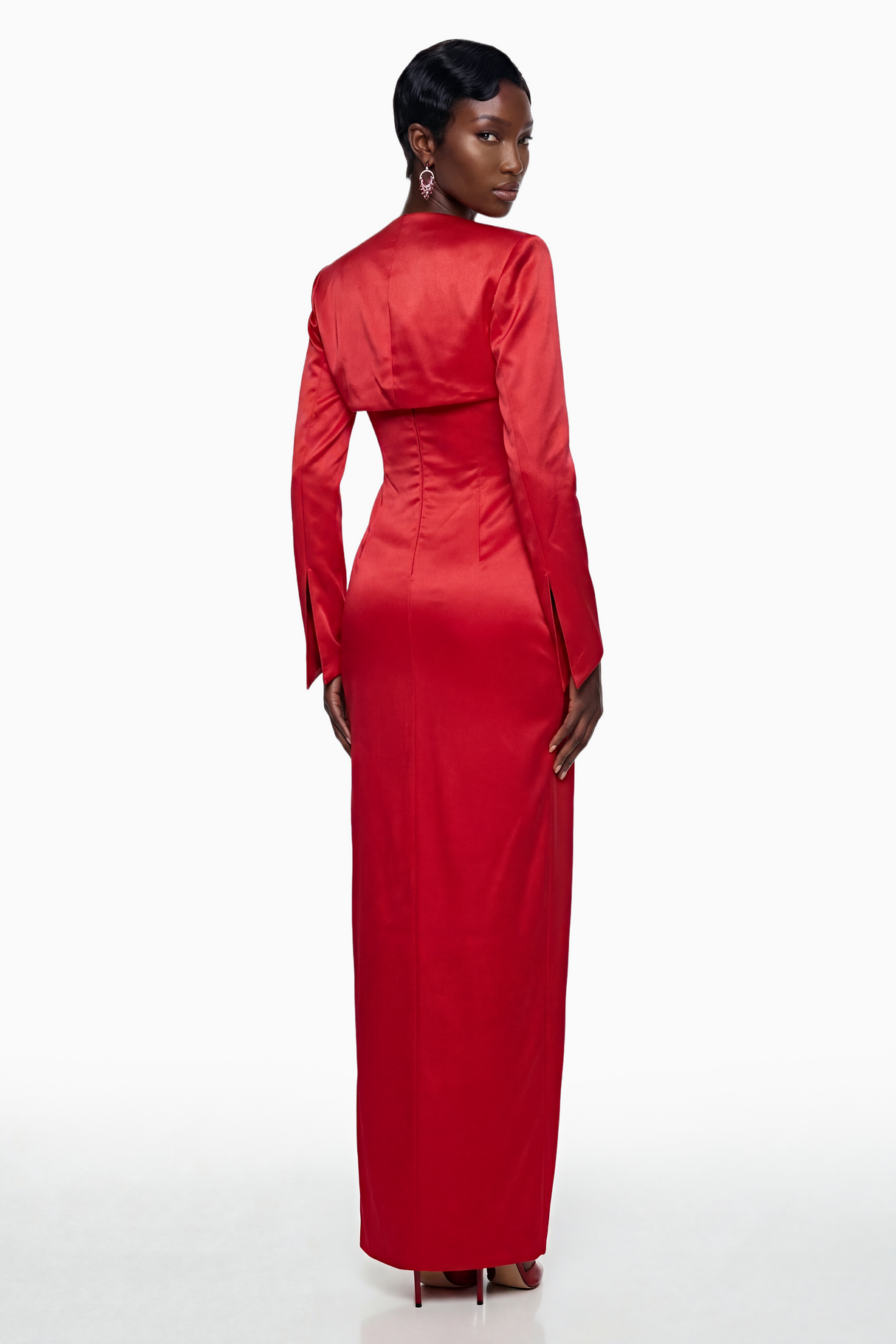 Aurohaya Zanele Red Ruched Maxi Dress with 3D Petals