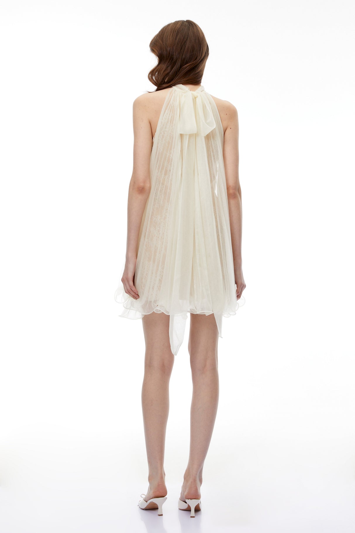 Aurohaya Zélie Neutral Ruffled Pleated Mini Dress
